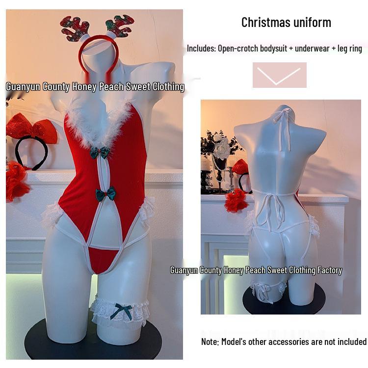 Sexy Red Backless Christmas Bodysuit - Holiday Temptation Wear