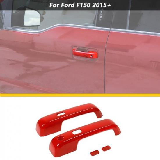 Red Truck Exterior Decor Door Handle Cover Trim For 2015-2020 Ford F150 2 Door