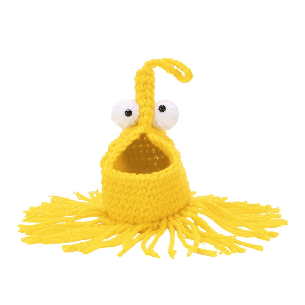 Crochet Plant Hanger Cute Storage Pouch Rear View Mirror Hanging Pendant for Car Bedroom Office Wedding Small Yellow
