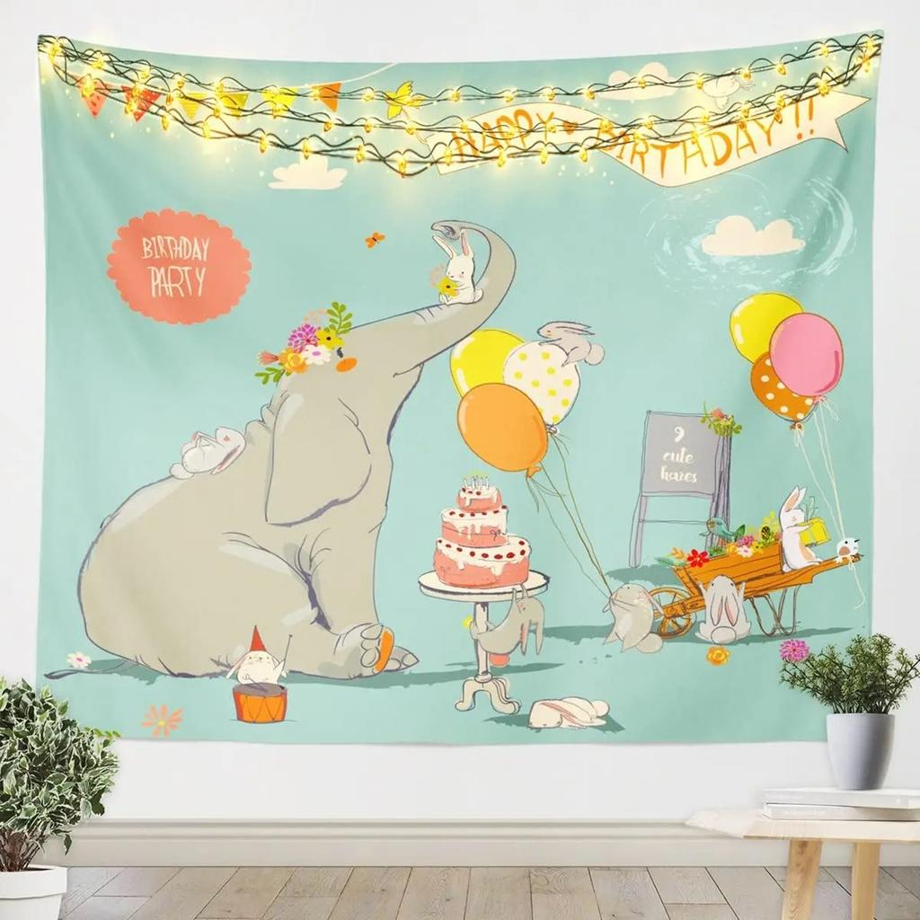 Cute Cartoon Baby Elephant Tapestry Office Living Room Tapestry Home Wall Decoration Tapestry