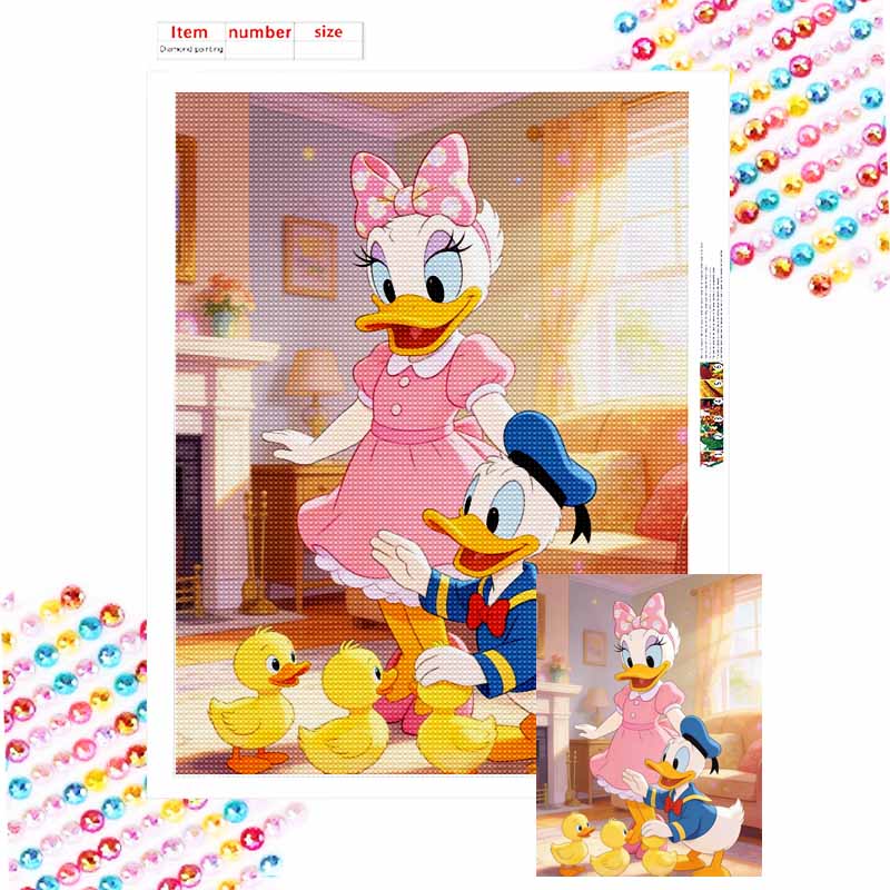 Disney Daisy Duck and Donald Duck with cute ducklings diamond painting art painting handmade diy5D home decoration gift Round 20x30cm