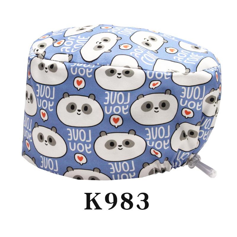 Cartoon Printed Nursing Caps Men Women Medical Hats Adjustable Long Hair Pet Dental Clinic Doctors Scrub Hat