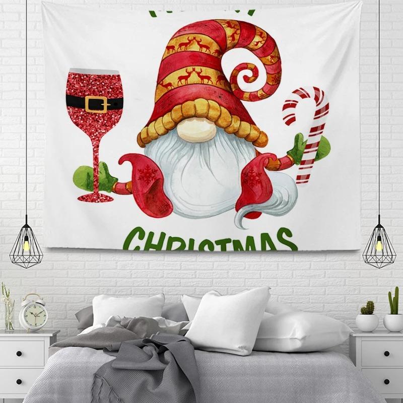 Tapiz con Patrón de Papá Noel de Dibujos Animados Decoración de Pared para Hogar Dormitorio Sala de Estar Tapiz con Tema Navideño