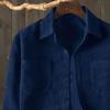 Men Corduroy Shirt Turn-down Collar Single-breasted Solid Color Loose Cardigan Retro Style Mid Length with Chest Pockets Top for Daily