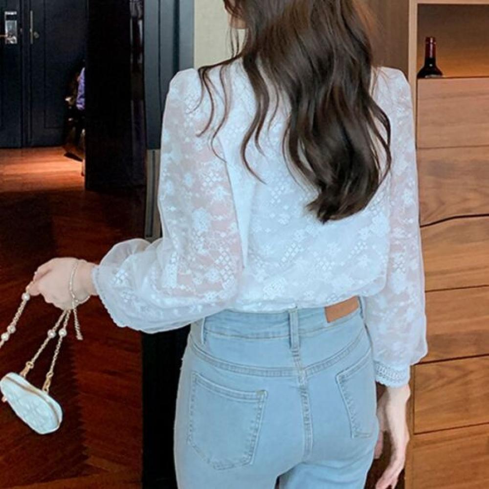 NaVaVa Women Romantic Lace V Neck Long sleeVe Blouse Nb3114
