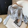 Sweet & Spicy Korean One-Shoulder Drawstring Long-Sleeve Slim Fit Women's T-Shirt - Autumn Collection