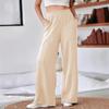 Womens High-Waisted Wide-Leg Casual Trousers Loose Fit Thick Winter Pant With Elastic Waist