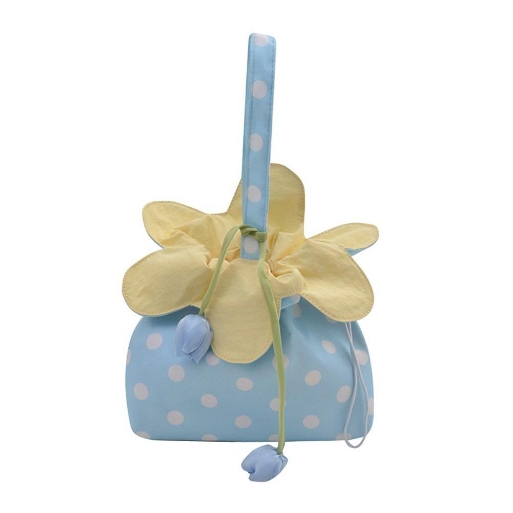 Floral Trim Flower Drawstring Crossbody Bag Flower Pendant Canvas Shoulder Bag Vacation