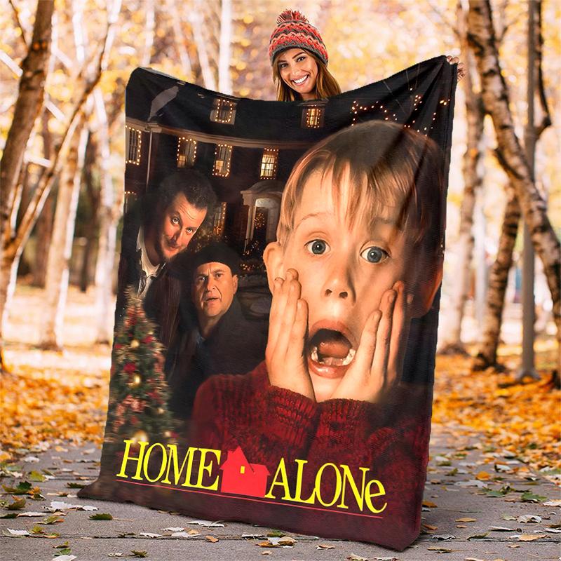 Home Alone Flannel Blanket Soft Warm All-Season Throw, Design for Camping, Car Travel, Hiking Sofa, Bed, Office Perfect Gift for Parties