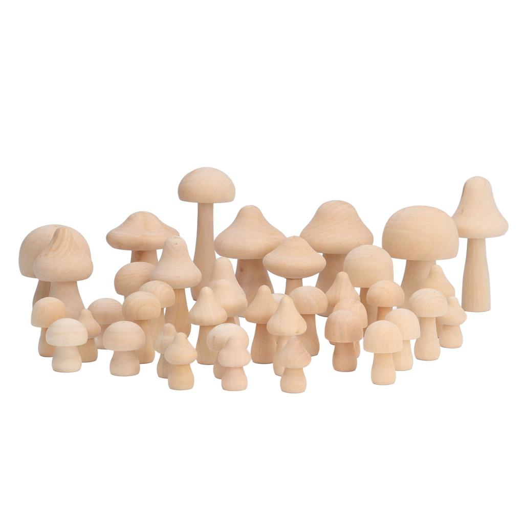 40pcs Unfinished Wooden Mushroom Unpainted Natural Wood Mushroom Decoration for DIY Decoration