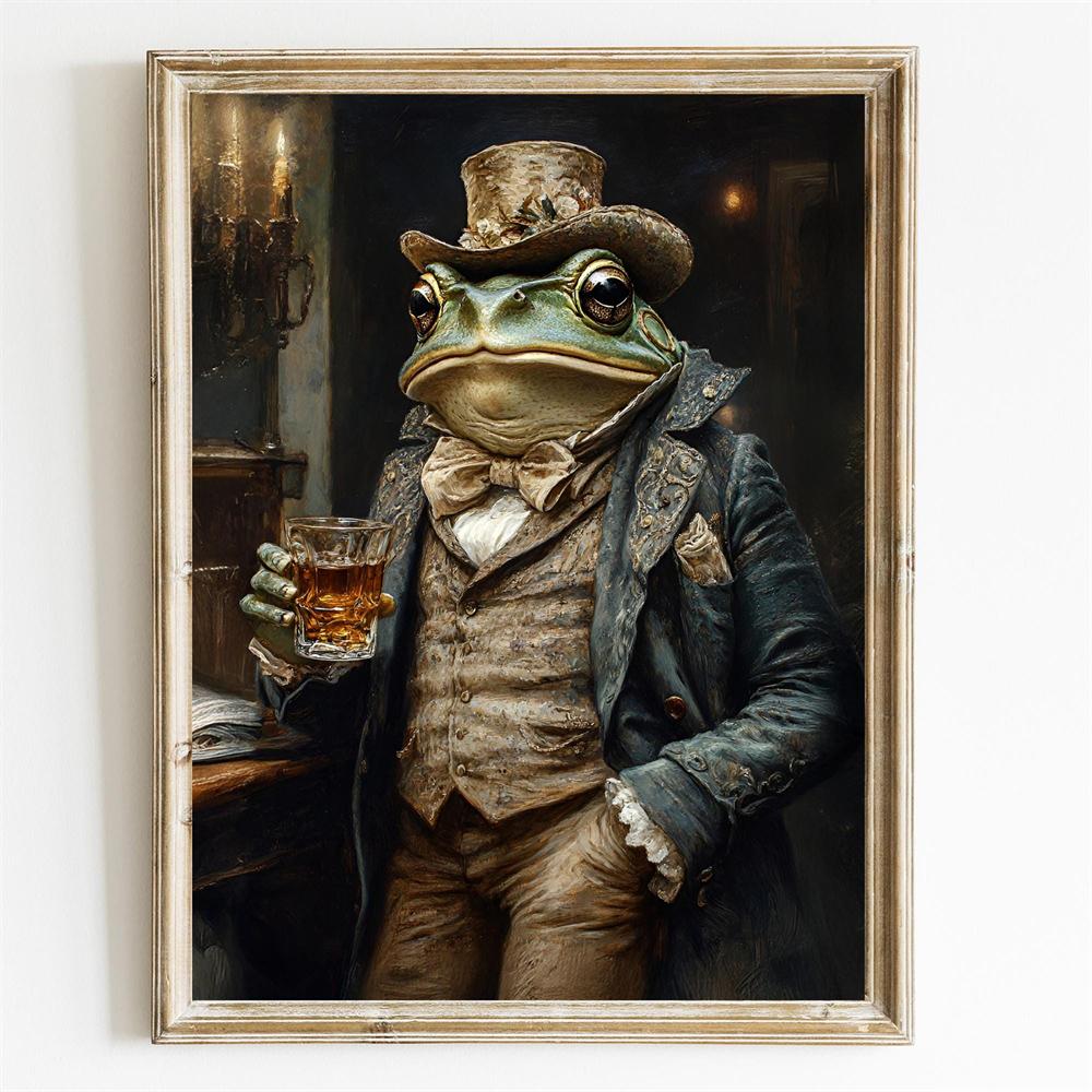 Gentleman Frog Vintage Portrait Print Poster Frog Wearing Clothes Print Renaissance Animal Portrait Canvas Painting Funny Poster