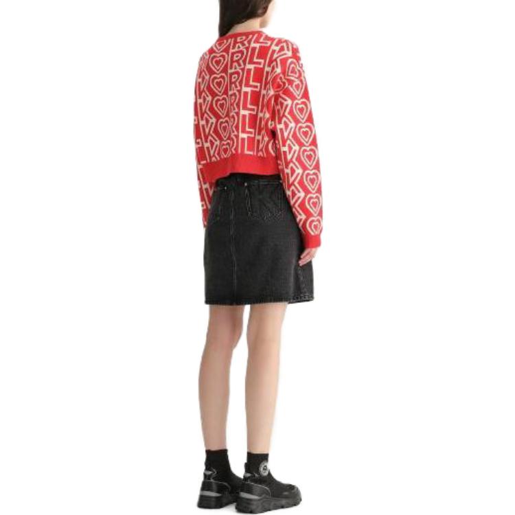 Karl Lagerfeld Casual Commuting Light Luxury Color Block Letter Pattern Jacquard Long Sleeve Knit Sweater Women Sweater Red E37W2049500