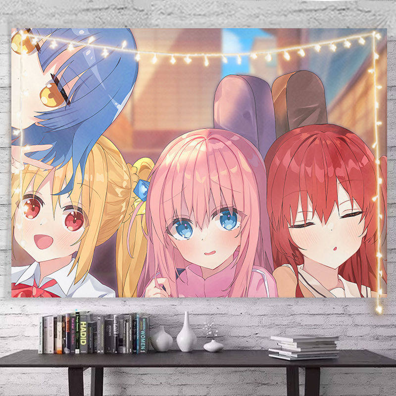 Kessoku Band Anime Wandkleed, B-Bocchi The Rock! Wanddecoratie, Kleurrijke Meisjespersonages Kamerdecoratie Voor Fans