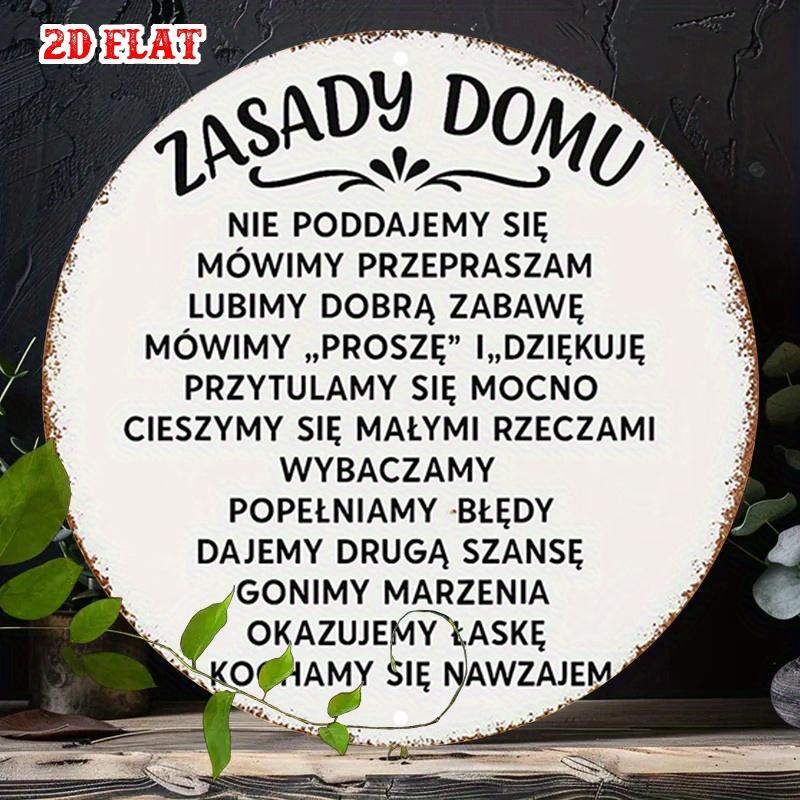 D Flat Metal Sign Zasady Domu Polish Rules of the House Vintage Metal Wall Art for Home Kitchen Family Decor Gift