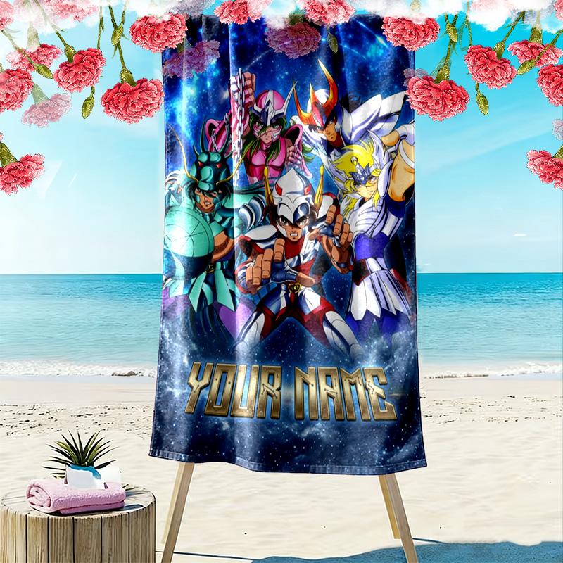 Name Custom Saint seiya Print Beach Towel, Large Soft Quick Dry Towel for Beach Camping Swimming