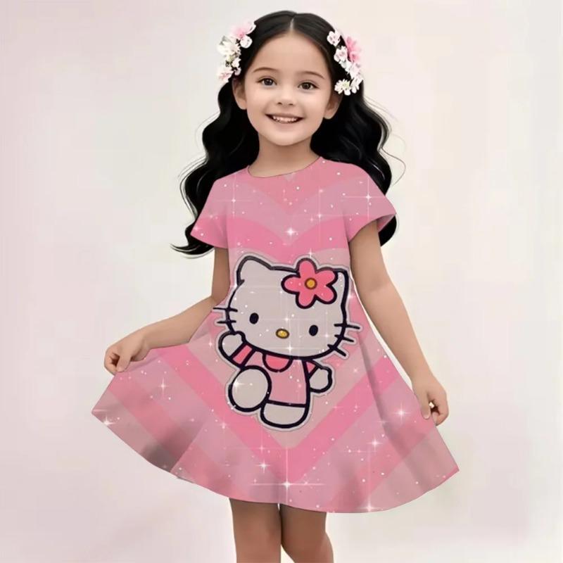 Sanrio New Summer Girls Dress Hello Kitty 3D Printed Fashionable Cartoon Cute Princess Girls Clothes Skirt