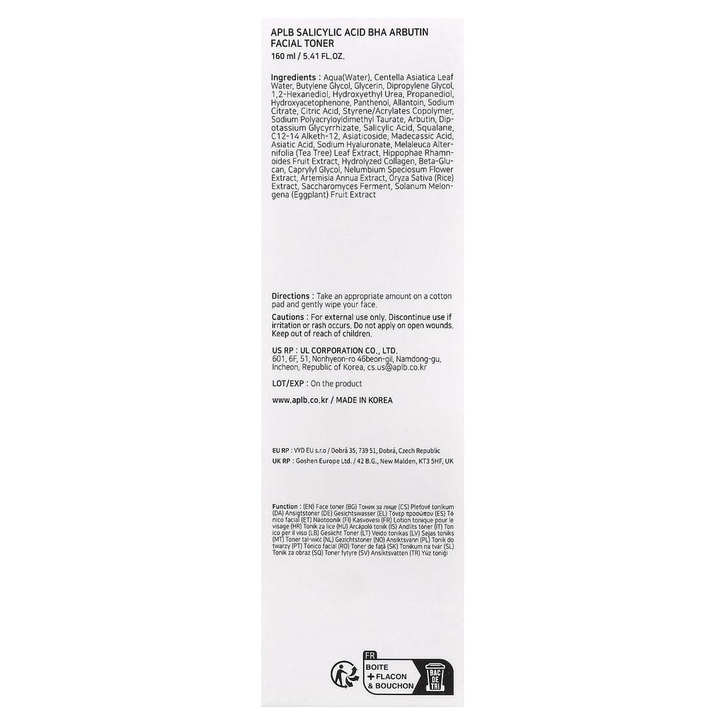 APLB Salicylic Acid BHA Arbutin Facial Toner, 160ml (5.41 fl oz)
