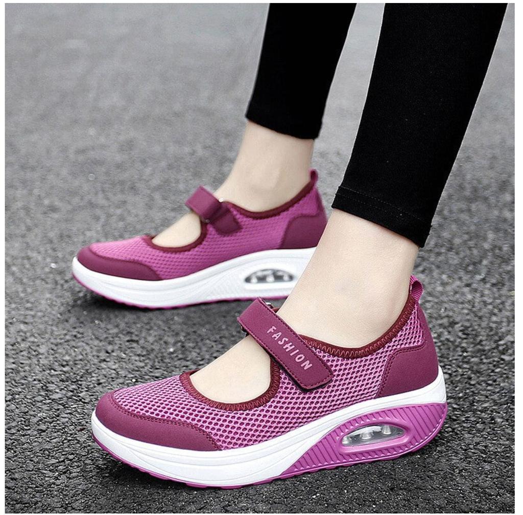 Large size single shoes women's new air cushion low-top Velcro light mouth single shoes solid color mesh women's shoes
