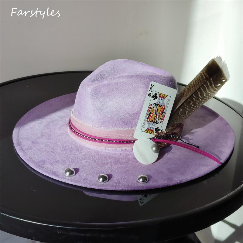 9.5 Cm Wide Brim Suede Hat for Men Women Feather Fedoras Flat Hat Jazz Hat Felt Hat Gentlemen Top Hats Fedora Sombrero Hombre