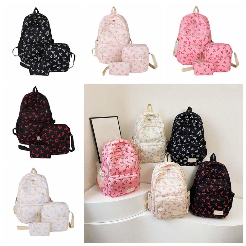 Daypack Three-piece School Bag Set Casual Large Capacity Nylon Bow Backpack Crossbody Bag Polyester Students School Bag