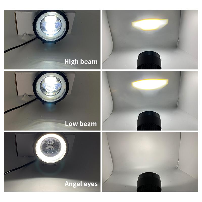 Faruri pentru motociclete 3 inchi 30W cu ochi de înger rotund Faruri cu lentile cu LED Faruri de ceață fascicul Accesorii pentru motociclete Lumină de lucru pentru conducere