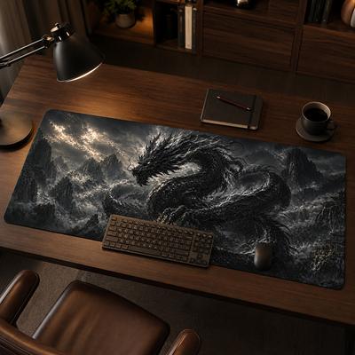 Tapis de Souris Dragon Noir Gamer XL HD Tapis de Souris Maison XXL Tapis de Bureau Caoutchouc Naturel Tapis Antidérapant Tapis pour Souris d'Ordinateur Tapis de Souris