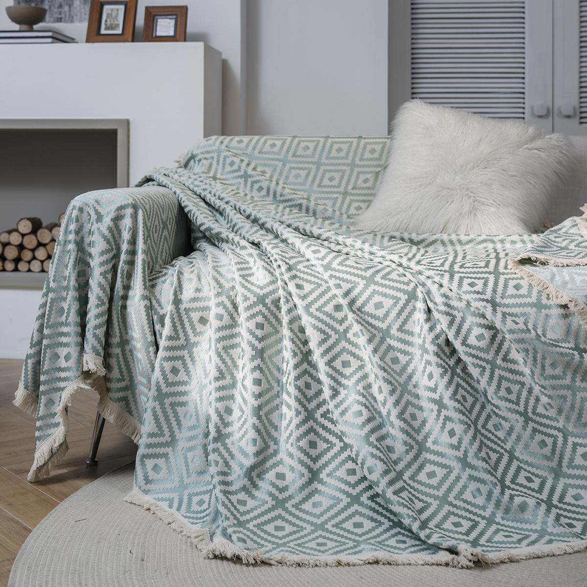 

Полотенце для дивана Многофункциональное покрывало-полотенце, Темно-синий ромб жаккард Плотный Ретро плед для дивана 100*160