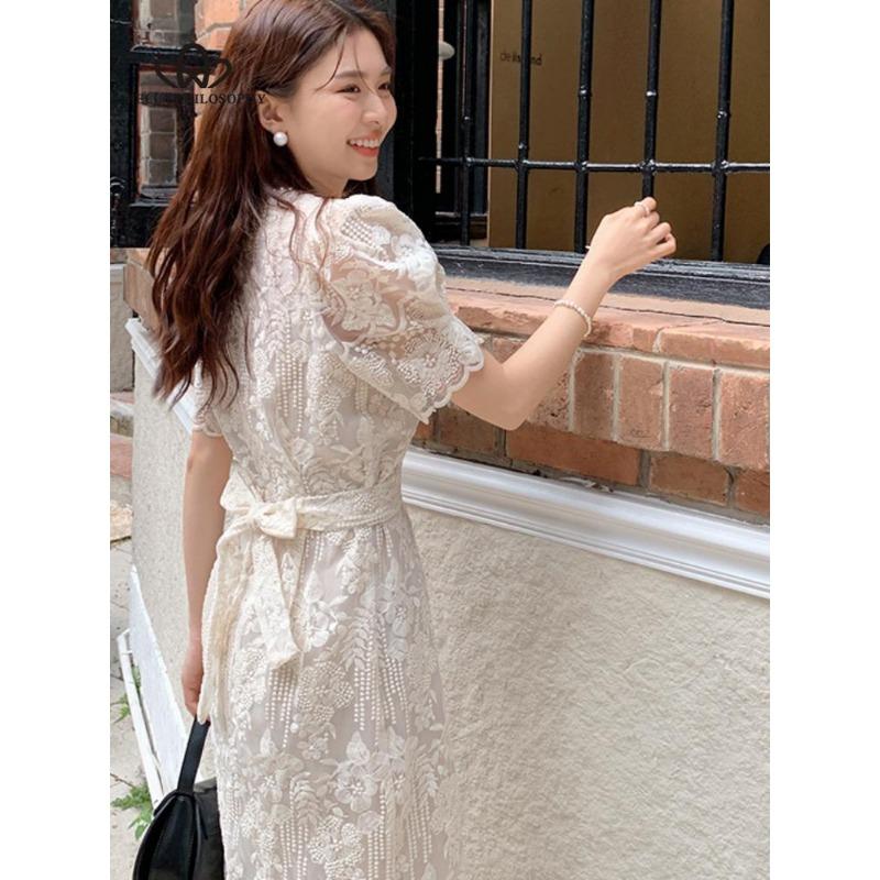 Summer New French Style Elegant Round Neck Embroidered Dress Short Sleeve Dress Women Elegant Party Dress
