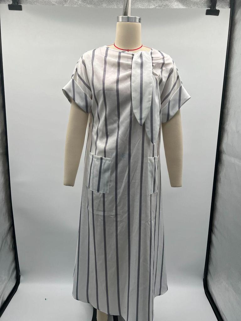 2025 Temperament Short Sleeve Bow Pocket Maxi Dress