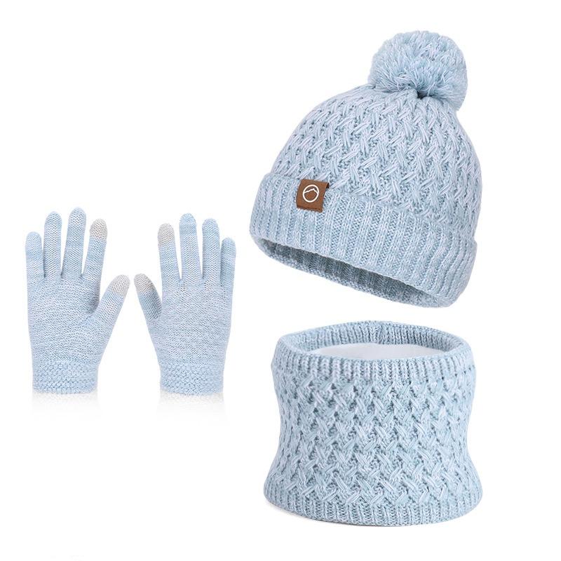 Winter Children's Hat, Scarf, Gloves, Three Piece Set, Anti Cold Ear Protection, Head Cover, Woolen Hat with Plush Insulation