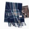 Womens Warm Faux Cashmere Scarf Blue Plaid Shawl Wrap Winter Office Casual Elegant Layering Accessory