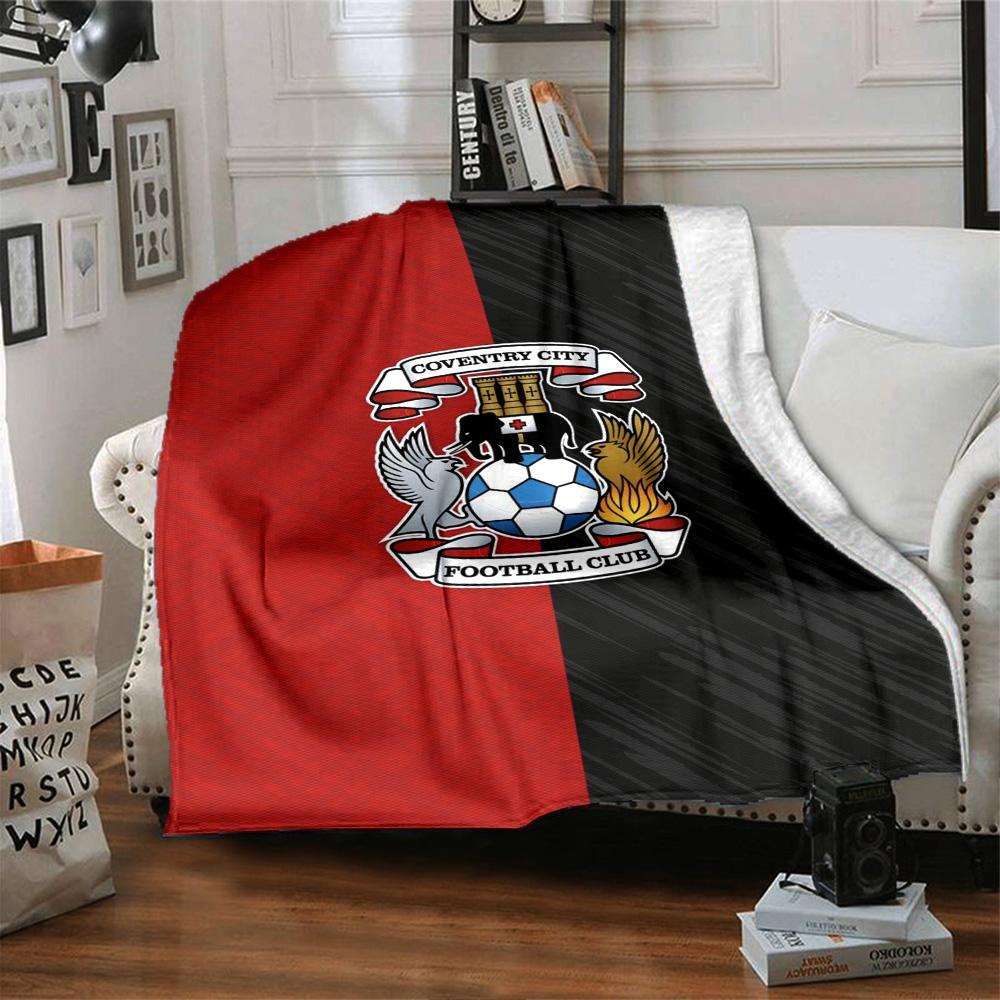 Coventry City Football Club Badge Split Color Print Flannel Blanket Soft Warm Throw Blanket for Sofa Bed Living Room