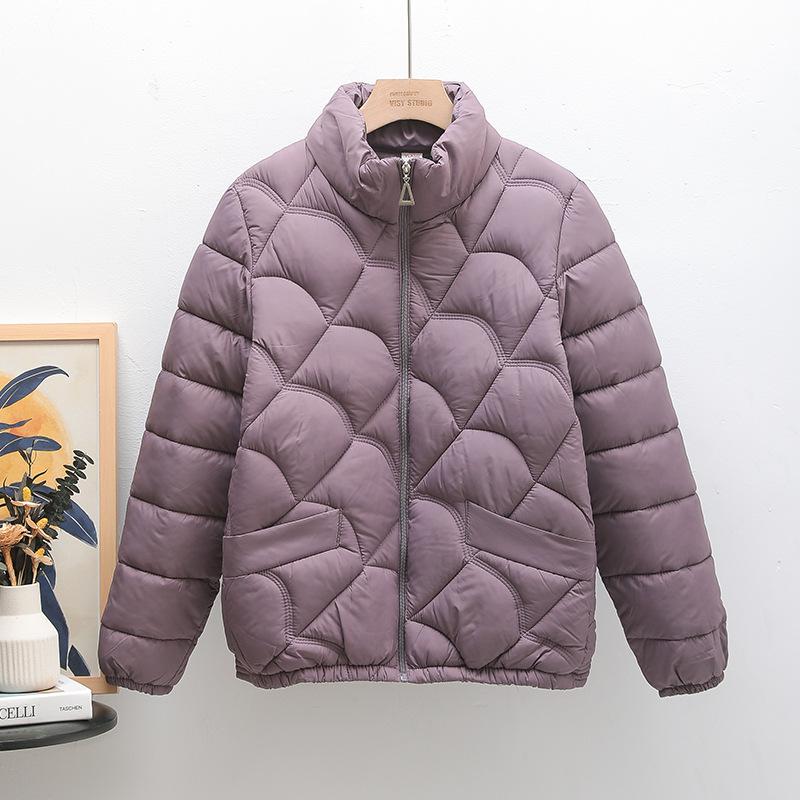 

Winter new thickened women s outer wear stand-up collar short cotton-padded clothes versatile and thin small cotton-padded jacket 5XL фиолетовый