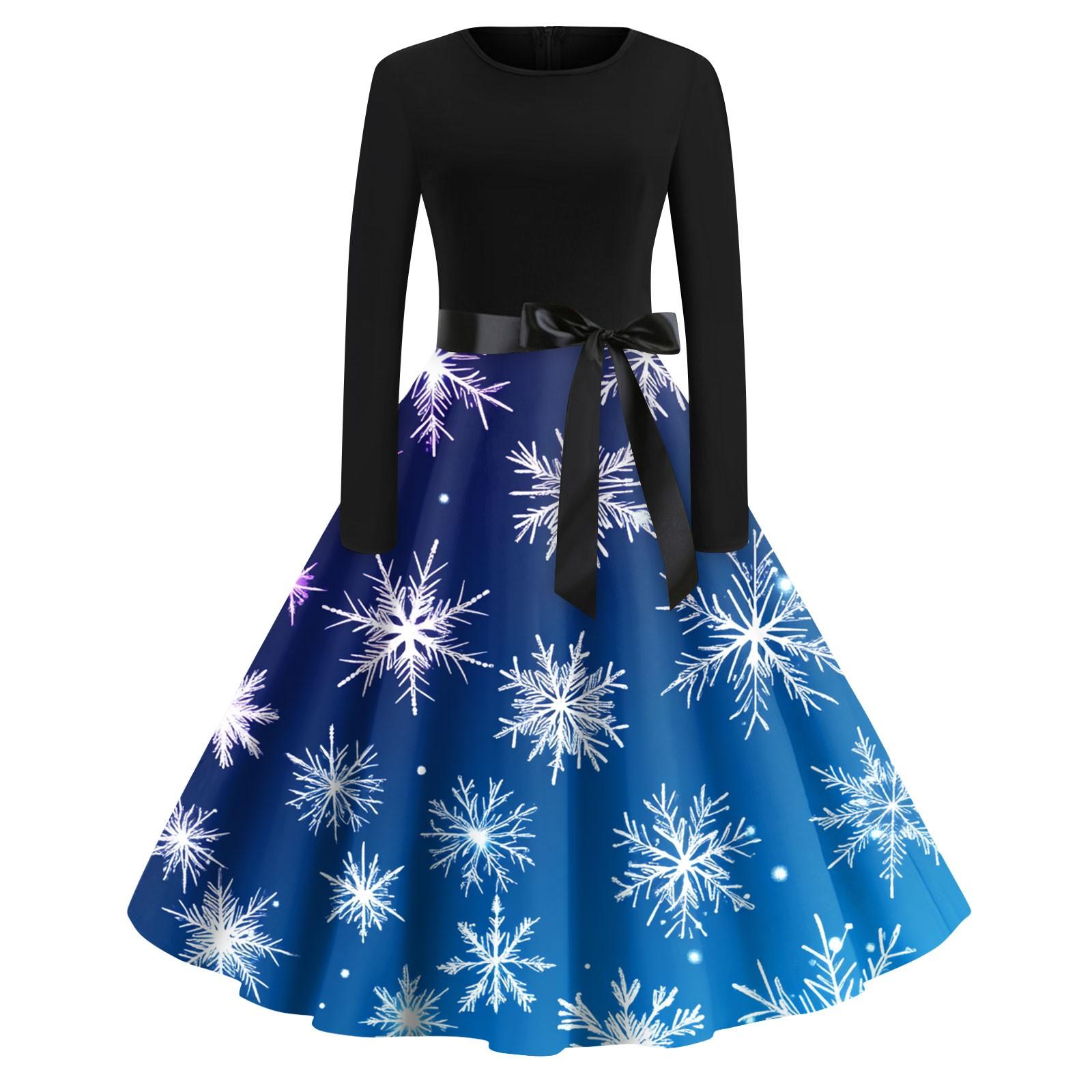 

Жіночі модні повсякденні тонкі різдвяні сукні з довгим рукавом і круглим вирізом XXXXXL