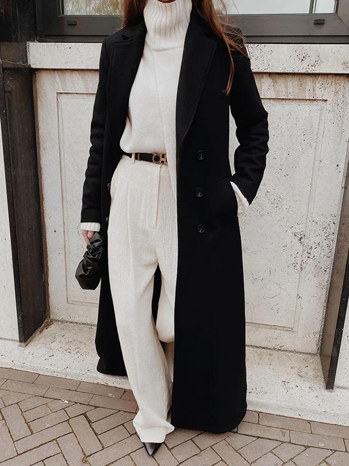 Women's Casual Long Pure Color Wool Coat - Autumn Winter Collection