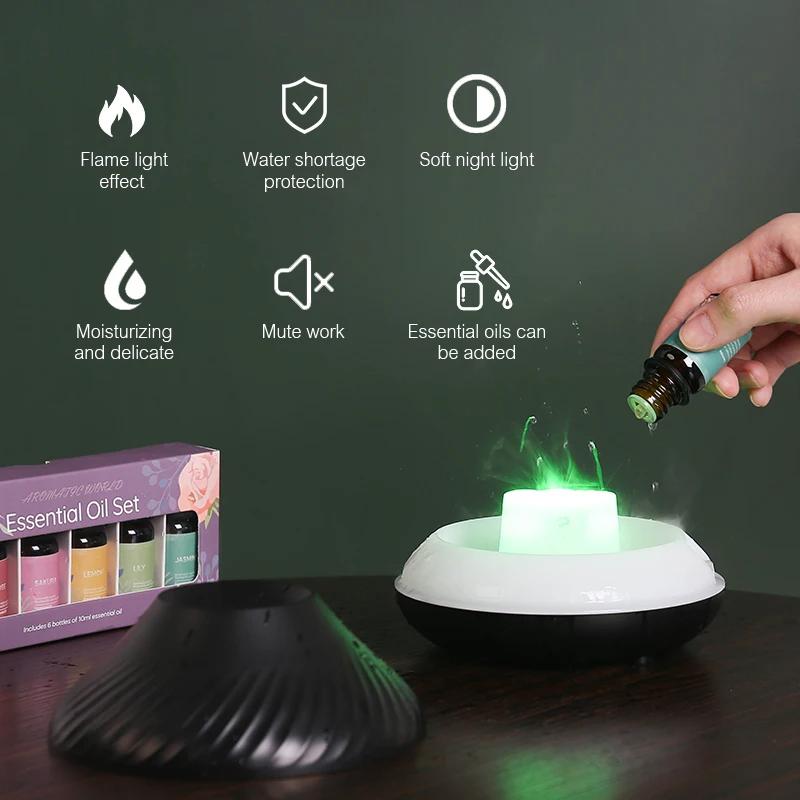 Diffusore di aromi vulcanici Lampada a olio essenziale 130ml Umidificatore portatile USB con luce notturna a fiamma colorata