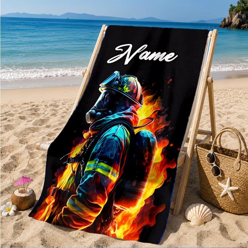 Custom Name Firefighter's Courage Beach Towel Microfiber Beach Towel, Lightweight and Quick-Dry, for Summer Travel, Swimming Pool Gift