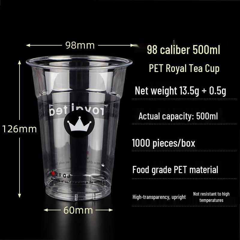 PET Disposable Clear Plastic Cold Drink Cup with Lid, 98 Caliber for Coffee, Milk Tea, Lemon Tea, Ice.