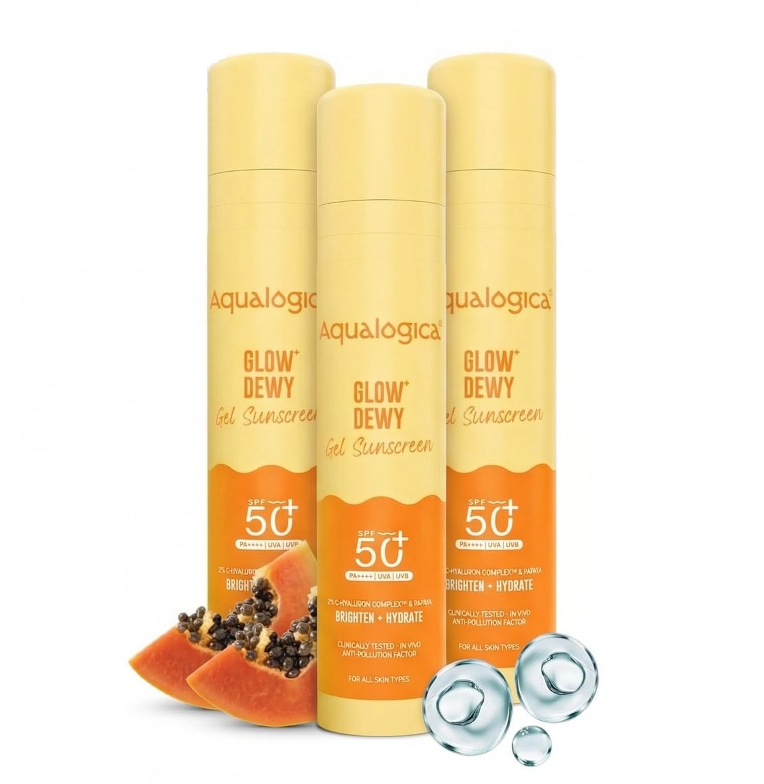 

Aqualogica Glow+ Dewy Gel Sunscreen - 50 g x 3 | SPF 50+ PA++++ | In-Vivo Tested | New-age Filters | 12-Hour* Sun Protection | Tan Protection | F