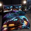 3pcs 3D Wolf Super Car Duvet Cover Set With 2 Pillowcases (No Inserts), High-Definition Print Bedding For Home & Dorm Decor