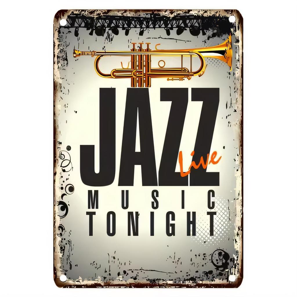 Tin Sign Jazz Music Tonight Trumpet Retro Vintage Metal Wall Art Poster Home Bar Pub Man Cave Decor Rustic Distressed Look fo