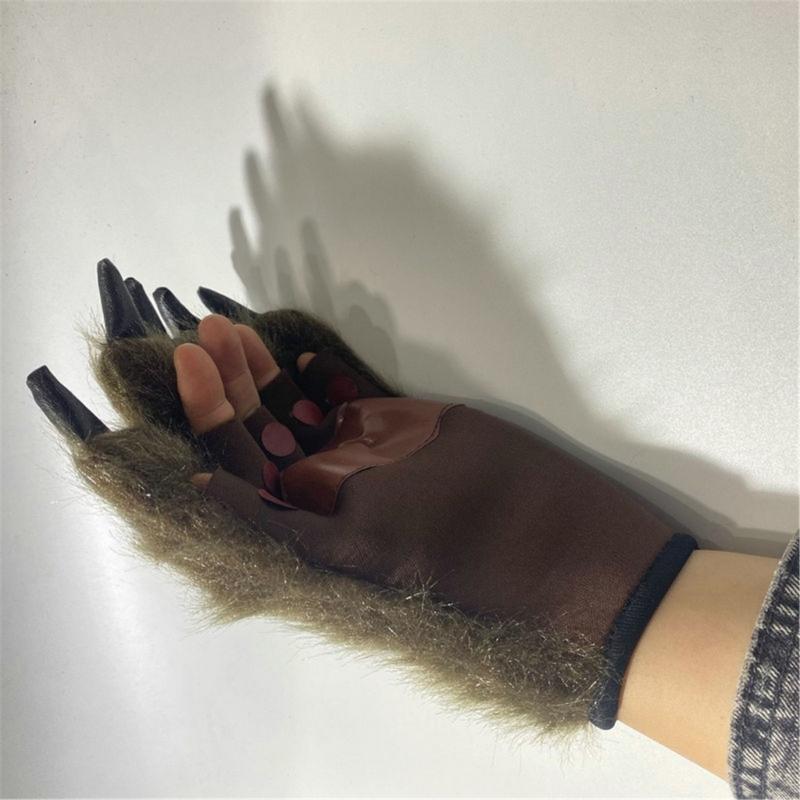 Cosplay Costume Werewolf Claw Gloves for Women Plush Beast Claw Gloves Halloween Party Anime Props RolePlay Hand Warmers