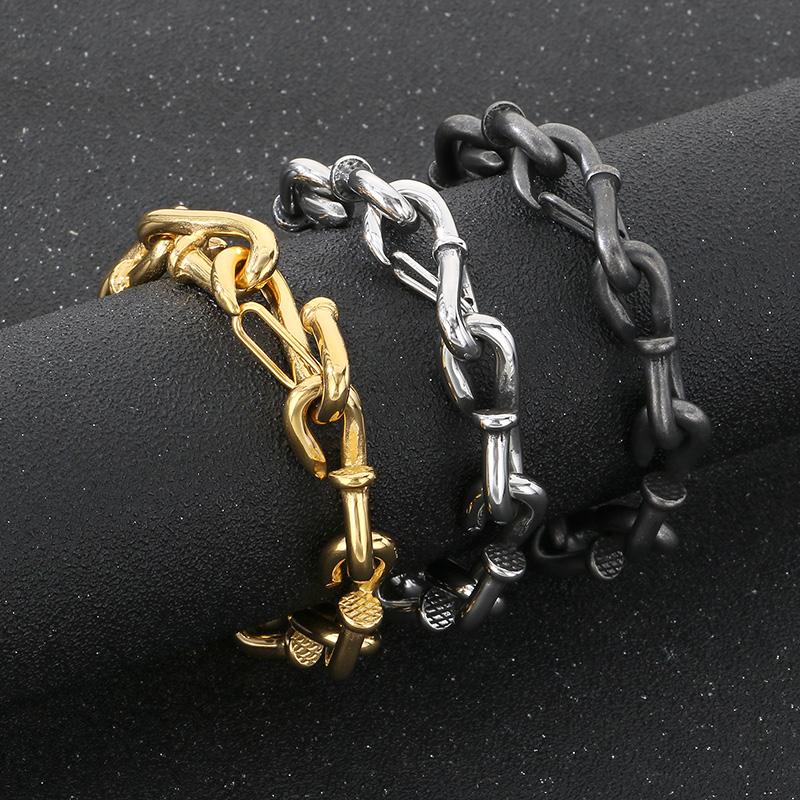 Domineering Nail Links Chunky Men's Bracelet Punk Personalized Stainless Steel Jewelry Polished Thick Party Accessories