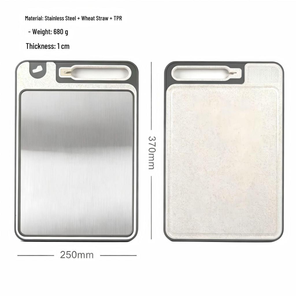 Stainless Steel Double-Sided Cutting Board with Sharpener, Diamond Texture, Wheat Straw, Large Size - Kitchenware Household.