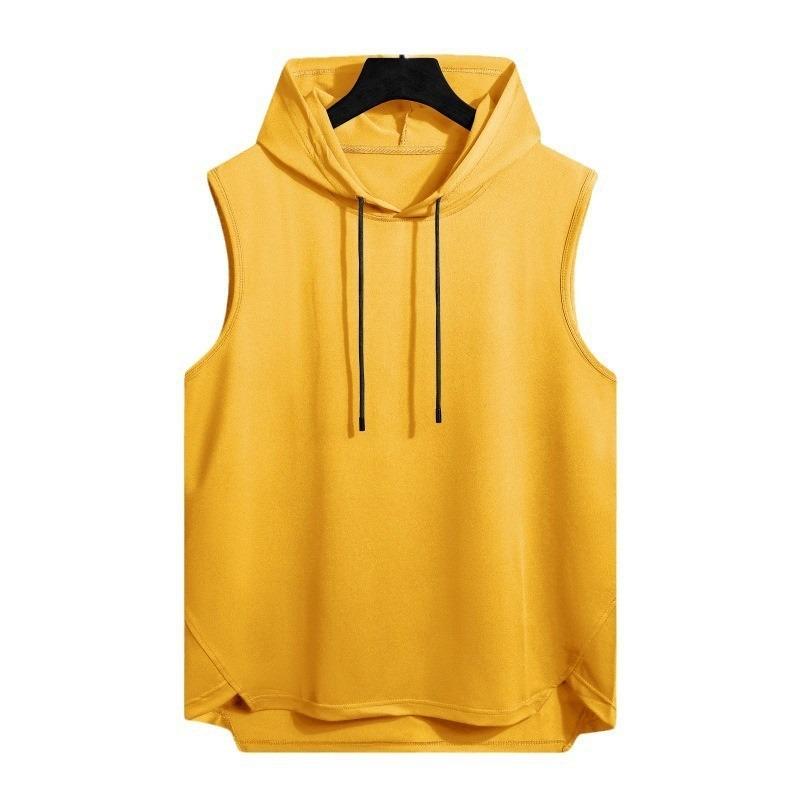 Felpa con Cappuccio Canottiera Monocolore Asciugatura Rapida Senza Maniche Coulisse Orlo Irregolare Casual Abbigliamento Palestra Maglietta