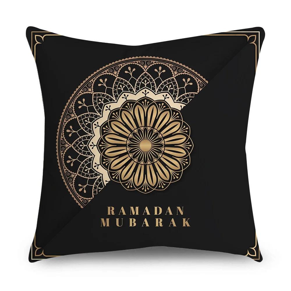 

Ramadan Cushion Cover Islamic Eid Mubarak Black gold Pillow covers Home Decor Sofa Decorative Short velvet Pillowcase 45cm*45cm 12x12Inch