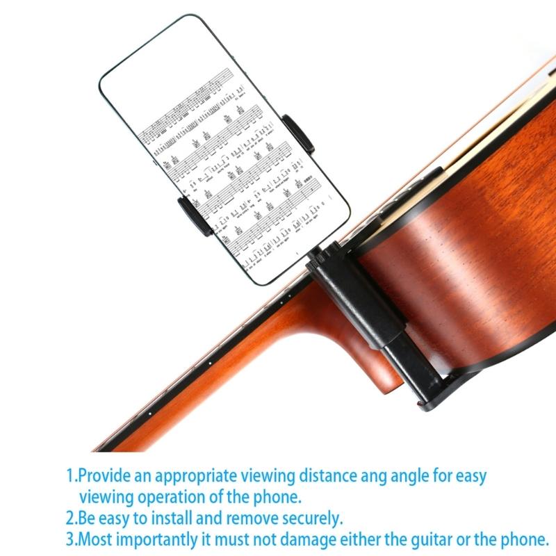 Verstellbare Telefonklemme Notenständer Telefonhalterungsklemme ABS-Konstruktion Sichere Telefonmontage für Akustikgitarren