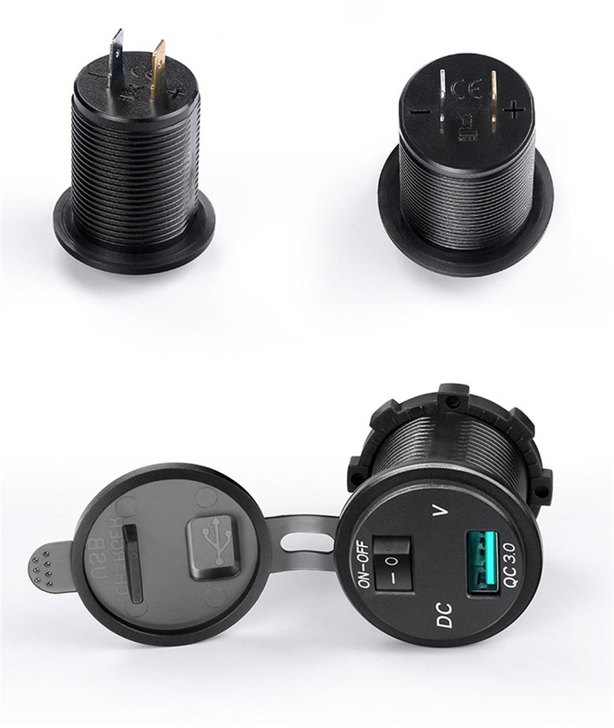 12/24V Push Switch Car Marine Boat ATV Green LED Voltmeter USB 3.0 Quick Charger