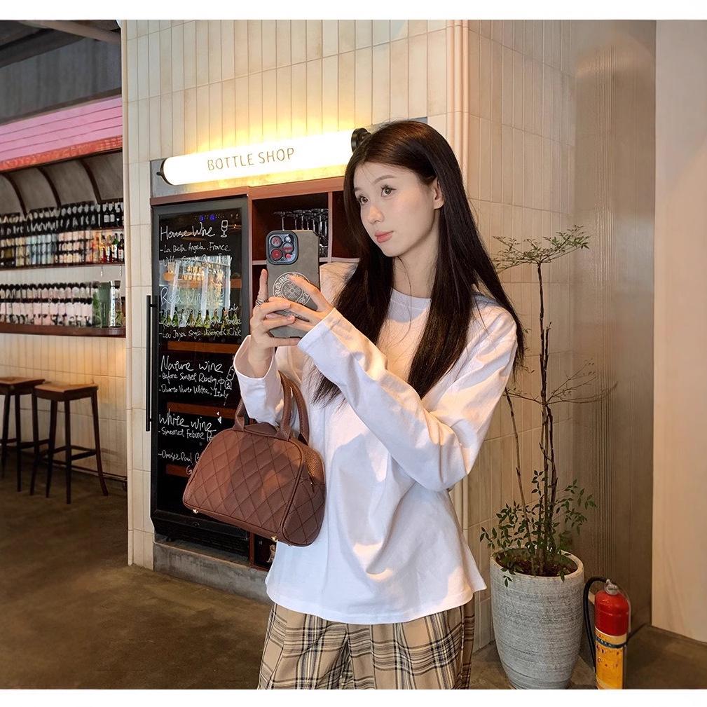 

2025 Women s Korean Style Loose Long Sleeve Solid Color T-Shirt M