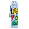 1PC Happy Py Times Letter Art 750ml Color Plastic Sports Water Bottle Leakproof Flip Straw Lid Suitable for Sports Office Home Use